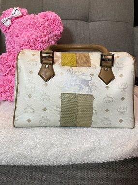 GUC MCM Cream Boston Bag